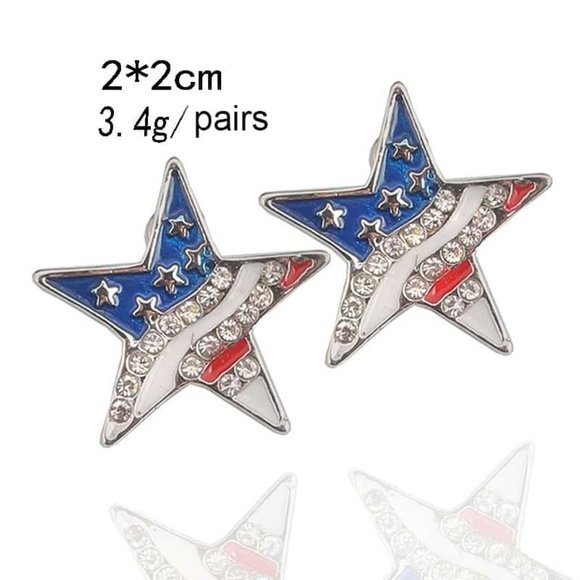 Star Shape American Flag Stud Earrings - Picture 10 of 10